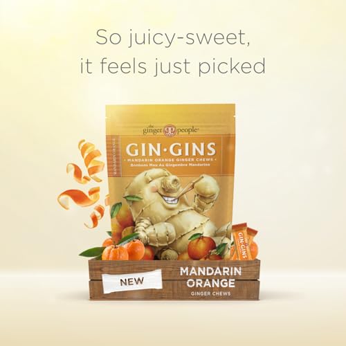 image for GIN GINS Mandarin Orange Ginger Chews – Natural Fresh Ginger Candy b