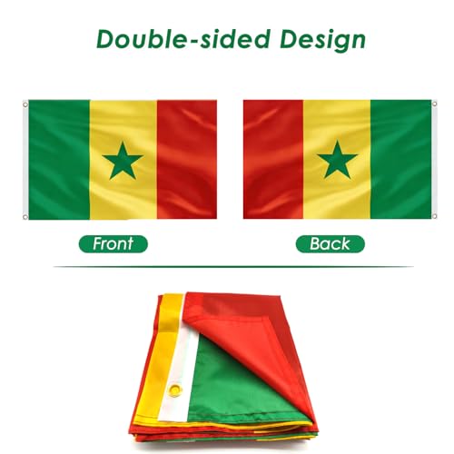 Image of Ahfulife Senegal Flag 3x5 Ft for World Cup Decorations 2026, 1 Pc Large Senegalese National Flag for Outdoor Indoor, Double Sided with Brass Grommets for Independence Day, Party Street Decor