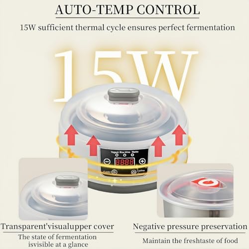Yogurt Maker with Adjustable Temp(90°F-113°F) & Time(1-36h) - suitable for homemade yogurt, Greek Yogurt(5 glass Jars 1.2L Stainless Steel Inner Pot) (White) - Thumbnail 7