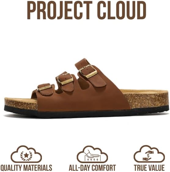 Project Cloud 100% Genuine Leather Summer Sandals for Women 2026 - Memory Foam & Cork Footbed Beach Vacation Essentials Womens Sandals Comfortable Lightweight Slides for Women Footwear (Capri) - Image 4