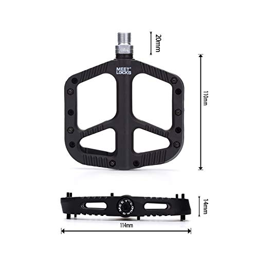 Meetlocks Mtb Bmx Bike Pedals Nylon Fiber Bicycle Platform 9/16" Screw Thread Spindle Ultra Du/Sealed Bearings,Black #TOP5