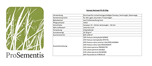 Foto von ProSementis Rasensamen Fairway Nachsaat PS-29 25kg I tiefschnittverträgliches Saatgut für hochwertige Rasenflächen I schnellkeimender Nachsaatrasen Frühling
