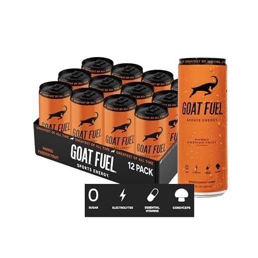 New G.O.A.T. Fuel® Energy Drink - Sugar-Free Pre-Workout Energy- Increase Mental and Physical Performance - With Cordyceps Mushrooms, BCAAs and Electrolytes (Pack of 12) (Mango Passionfruit)