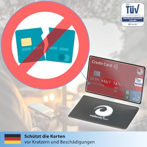 valonic TÜV geprüfte RFID Blocker Schutzhülle - 6 Stück - Sicherheit gegen Datenklau - NFC Schutzhüllen - Kartenhülle für Kreditkarten und EC Karten, EC Kartenhülle für Bankkarten