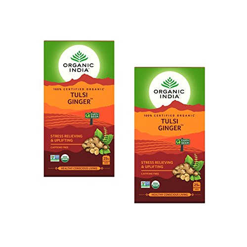 Organic India Infusión Tulsi Ginger (Jengibre) Pack de 2 (Cada paquete con 25 bolsas)