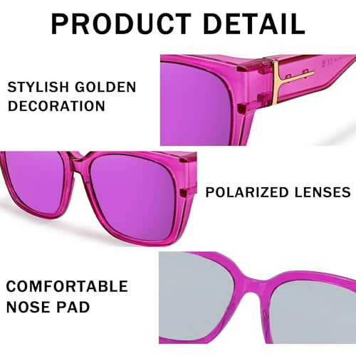 Image of SIPHEW Mirrored Sunglasses Polarized Fit Over Glasses for Women - Trendy Large Square w UV400 Protection Sun Glasses