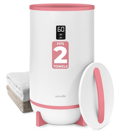 Image of SereneLife Towel and Blanket Warmer - Single Touch Portable Towel Heater for Bathroom, Fragrant Disc Holder, LED Ring, 2 Large Towel Capacity, Built-in Timer (15-60 mins), Auto Shut-Off (Pink)