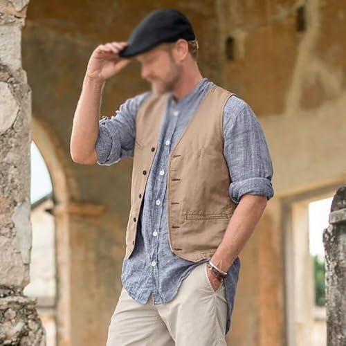 Mens Summer Casual Cotton Linen Sleeveless Lightweight Vest Beach Waistcoat3