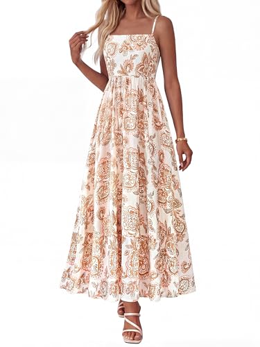Image of PRETTYGARDEN Women Summer Maxi Dresses 2026 Spaghetti Strap Boho Floral Striped Wedding Guest Beach Vacation Flowy Long Dress