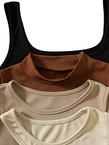 Oyoangle Women's Plus Size 4 Piece Bodysuit Ribbed Knit Sleeveless Slim Fit Basic Bodysuits Multicolor 2Xl #TOP4