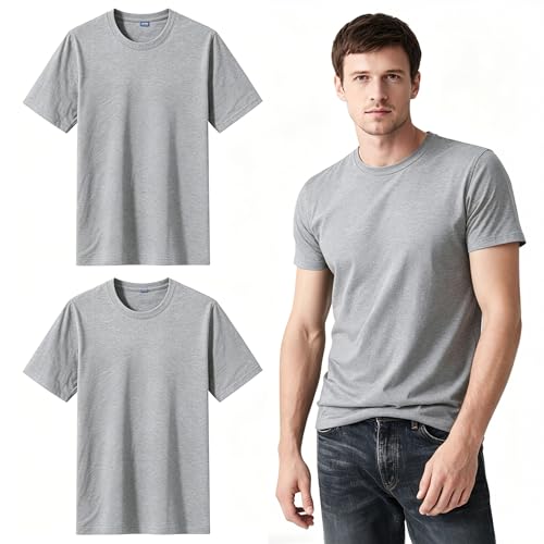 Image of ORJ 2 Pack Men t Shirts Crew Neck Short Sleeve Men's Undershirt Plain Polyester tee Bulk Stretch Soft Tees