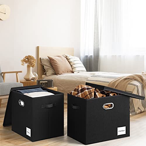 Lhzk Extra Large Storage Bins With Lids 17X12X15 Foldable Linen Fabric Storage Boxes With Lids, Decorative Fabric Storage Bins With Label & 3 Handles For Shelves Bedroom Home Office (Black, 2-Pack) #TOP7