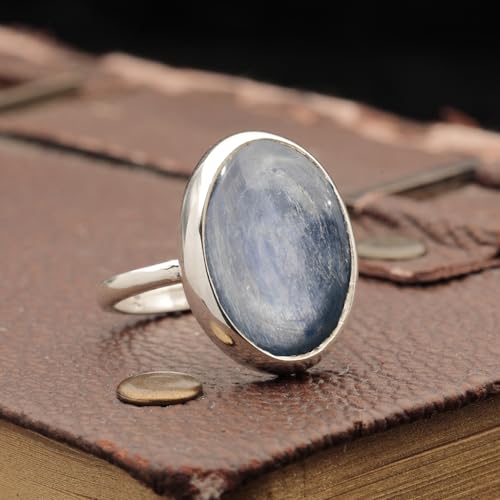 Natural Kyanite Crystal Ring Anti-Tarnish 925 Sterling Silver Oval Solitaire Gemstone Dainty Cancer Serenity Statement Ring Handmade Turkish Fine Jewelry4