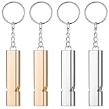 metagio 4 Stück Trillerpfeife, Pfeife mit Schlüsselanhänger, Edelstahl-Pfeife Metall Notfallp Signalpfeife Trillerpfeife Laut Notfall für Schule Gym Outdoor Camping Angeln Wandern Jagen Lebensrettend