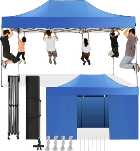 Image of COBIZI 10x15 Pop Up Canopy Tent,Heavy Duty Canopy(Blue with 4 Sidewalls)