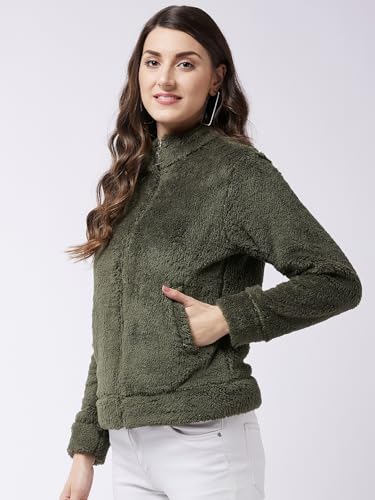 Image of Modeve Women Solid Full Sleeve Fur Standard Length Jacket For Winter