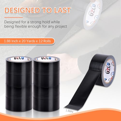 Image of Duct Tape Bulk, Black Duct Tape Heavy Duty, 12 Rolls x 20 Yard x 1.88 Inch Per Roll, Flexible, No Residue, All-Weather and Tear by Hand, Bulk Value for Indoor & Outdoor Repairs, Industrial Use