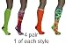 PACK OF 4 Tall boot Knee High over the calf ladies knee-hi novelty SOCKS (Neon Green Leopard print - Neon Pink Zebra print - Lime Green qith purple toe heel - Neon Orange with purple toe heel)