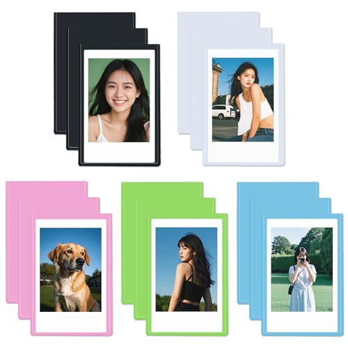 MaehSab 15 Pack 3x2 Magnetic Picture Frame Refrigerator for Mini Instant Film, Magnet Photo Frames for Fridge, Colorful Small Picture Holder for Wallet Size Picture 3.39x2.15inch