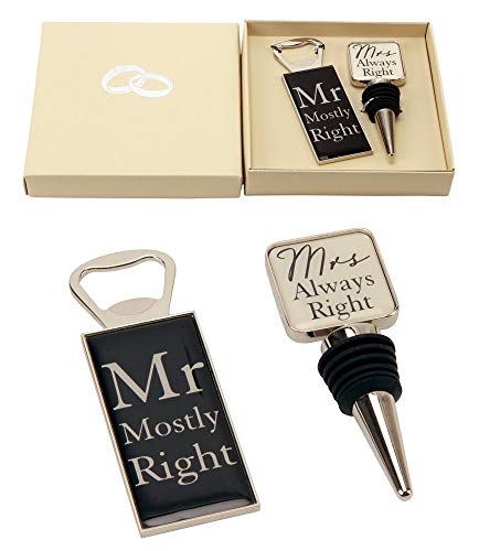 Mr Right & Mrs Always Right Wine Bottle Stopper and Opener Special Gift Set By Haysom Interiors