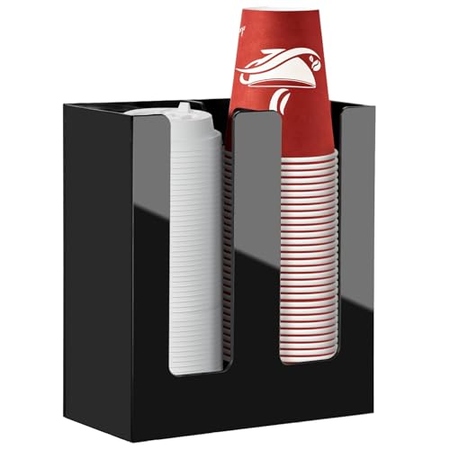 MYITYARD Coffee Cup Holder, Cup and Lid Organizer fits 5 to 16 oz Disposable Paper & Plastic Cups, Cup Dispenser Countertop, Acrylic Cup Storage for Home, Kitchen, Office (2 Compartment) by MYITYARD - Used condition - US$19.29