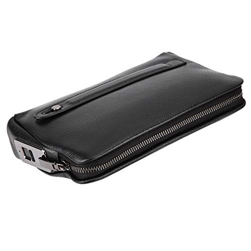 Inteligentny skórzany portfel m?ski KUIDAMOS z zamkiem b?yskawicznym fingerprint handbag 10 miejsc na odciski palców, czarny, 245 x 60 x 145 mm fingerprint bag Portfele męskie