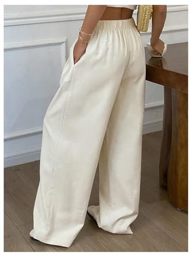 GORGLITTER Women's Low Rise Pants Boho Pleated Wide Leg Pants Casual Linen Pants2