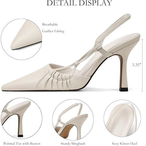 Womens Slingback Kitten Heel Closed Pointed Toe Stiletto Pumps 2025 Ankle Strap for Wedding Party Daily Dress Shoes3