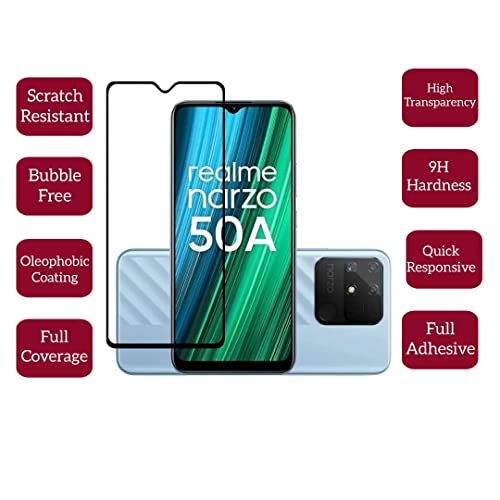 Image of Screen Protector for RealMe Narzo 50A (Black) Tempered Glass Edge-to-Edge 6D Screen Guard With Installation Kit