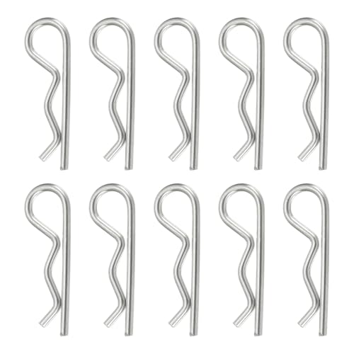 QUARKZMAN 10 Pcs Goupille D'Attelage, 1.8mm x 32mm R Clips 304 Acier Inoxydable Goupille De Retenue Goupille Fendue Assortiment Kit Clips Tracteurs Tondeuses Chariots Goupille, Argent