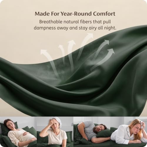 Bedsure PureWoven Queen Fitted Sheet Only, 100% Rayon Derived from Bamboo | Cooling Bottom Sheet for Hot Sleepers, Breathable & Soft, Deep Pocket Up to 18", Secure Elastic Corner Straps, Olive Green - image 2