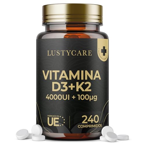 Vitamina D3 y K2 4000 UI - MK7 100% All-Trans | 240 Comprimidos (8 meses de Suministro) | Soporte Óseo, Inmunidad y Salud Cardiovascular – Vit D Sin Gluten y Sin OGM, Alta Biodisponibilidad