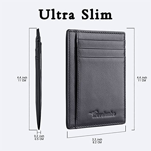 Travelambo Front Pocket Minimalist Leather Slim Wallet RFID Blocking Medium Size