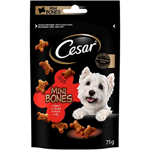 CESAR Mini-Bones - Récompenses au Bu009cuf et au Poulet pour Chien, 6 Sachets de 75g de Friandises