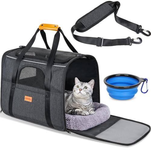 Morpilot Cat Carrier Airline Approved Pet Carrier Portable Dog Hand Bag Breathable Small Travel Cage with Adjustable Shoulder Strap and Collapsible Bowl