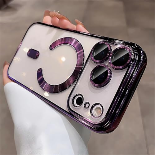 Coque protection iPhone 16 Pro Max magnétique transparente en TPU violet