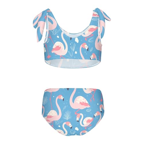 KLL Flamingo Pattern on Blue Background Girl Two Piece Bikini Set Quick-Dry Swimsuits Swimwear Adjustable Shoulder Strap2