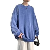 [foveitaa] トレーナー メンズ 秋服 長袖 プルオーバー パーカー Ｔシャツ おおきい サイズ ゆったり 無地 ビッグ シルエット おしゃれ ドロップショルダー 春秋服 カジュアル シンプル オシャレ クルーネック トップス blue-4XL