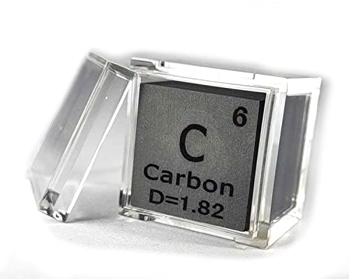 Image of 1 inch 25.4mm Carbon Cube C up to 99.9% Pure Periodic Table Element Engraved Density Collection Science Education Display Block Cube + Acrylic Case Box - 1PC