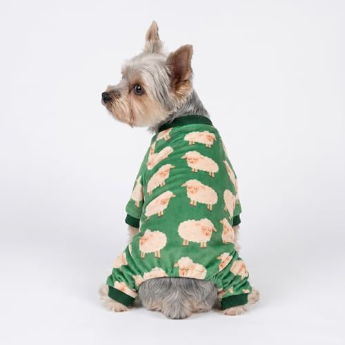 Image of Fitwarm Funny Sheep Dog Pajamas, Warm Winter Dog Clothes for Small Dogs Boy Girl, Cozy Pet Onesie with Feet, Green, White, Medium