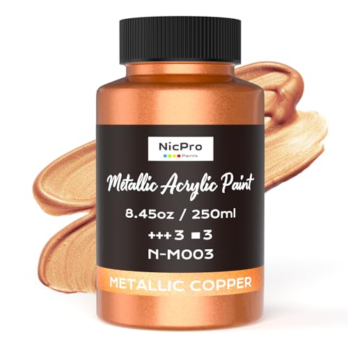Nicpro Metallic Copper Acrylic Paint 8.45oz/250ml Large Copper Leaf Paint Non Toxic Non Fading Craft Paints for Metal Wood Clay Fabric Canvas Furniture Handcrafts Art Supplies