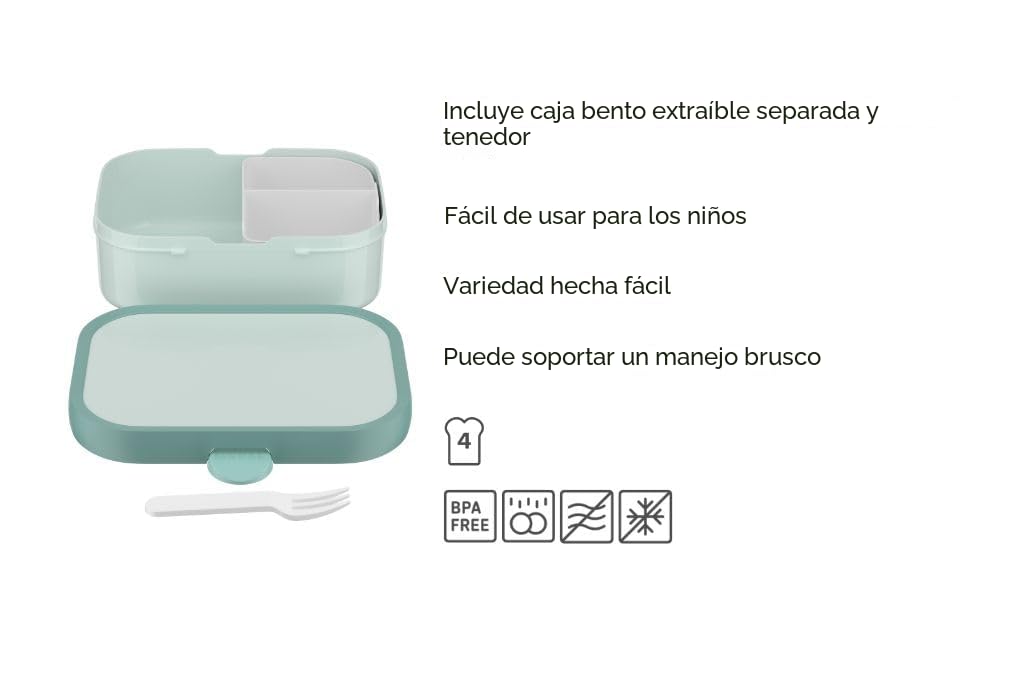 Mepal - Fiambrera Campus Little Dutch - Bento Box para Niños - Lonchera con Compartimento y Tenedor - Fiambrera con Cierre de Clip - Sin BPA y apta para Lavavajillas - 750 ml - Forest Friends