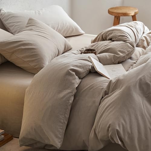 Michorinee Housse de Couette 220x240 Taupe Parure de Lit 2 Personnes en Microfibre avec Fermeture Éclair, Parure Housse Couette Adulte Couleur Unie avec 2...