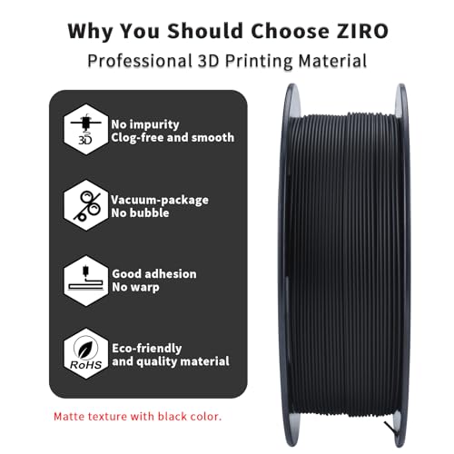 Image of ZIRO High Toughness 3D Printing PLA, Matte 1kg 1.75mm Spool, Black | Fit for Most FDM 3D Printer, 1.75mm 1KG Spool, Dimensional Accuracy + /-0.03mm, Colorful PLA FilamenT