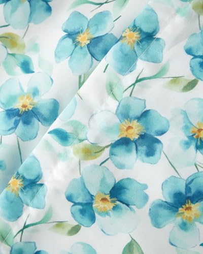 Image of Duvet Cover Twin /TXL Size Set - Extra Soft Floral Duvet Cover 68 x 90 with 1 Pillow Sham - Comfy, Cozy Breathable Floral Bedding Set - Hotel Luxury & Fade Free w / Zipper Closures & Ties - Blue Peony