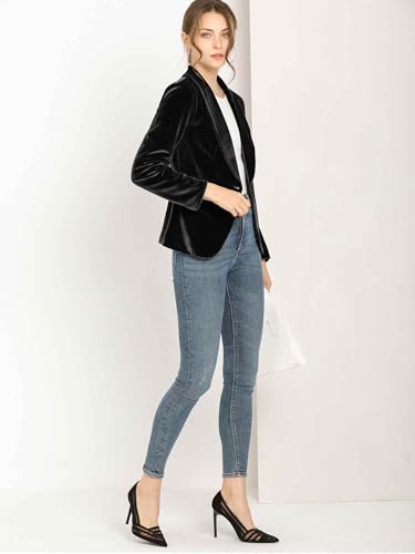 Allegra K Women's Halloween Christmas Office Coat Solid Shawl Collar 1 Button Velvet Blazer4