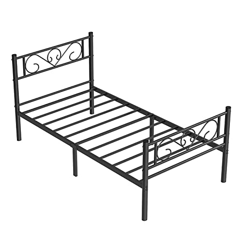 VASAGLE Lit Simple, Lit 1 Personnes, en Métal, Convient pour Matelas de 190 x 90 cm, Montage Facile, pour Petits Espaces, Chambre d’Amis, Chambre Ado, Noir RMB061B01