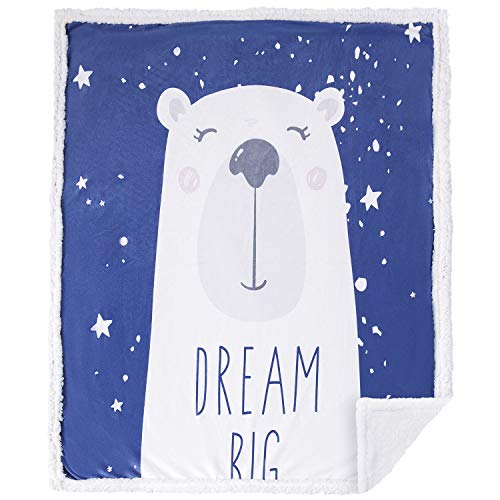 5 STARS UNITED Baby Blanket for Girls and Boys - Navy Blue Bear 40x50 - Animal Print - Premium Minky Fleece with Sherpa Throw - Soft, Plush, Warm - Perfect for Couch, Bed, Sofa