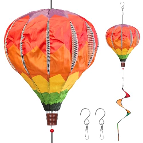 DECEED 2PCS Giant Rainbow Hot Air Balloon Wind Spinners 14' W x 59' H Large Multicolor Whirligig Wind Spinner Hanging Ornaments for Yard Garden Lawn...