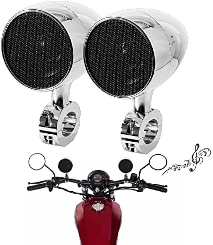 INNOGLOW Motorcycle Speakers Bluetooth Waterproof Stereo Sound System 3 Inch Built-in Amplifier Bluetooth Mp3 Music Player with Remote Chrome Fit for 1'' to 1.3'' Handlebar